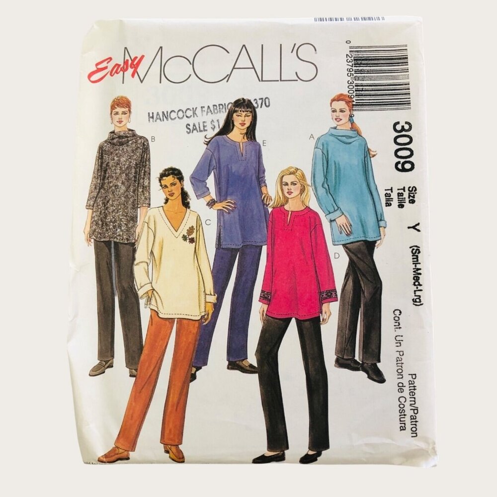 Vintage McCall's Sewing Pattern 3009 Misses Tops Pants Size Y (S-M-L)